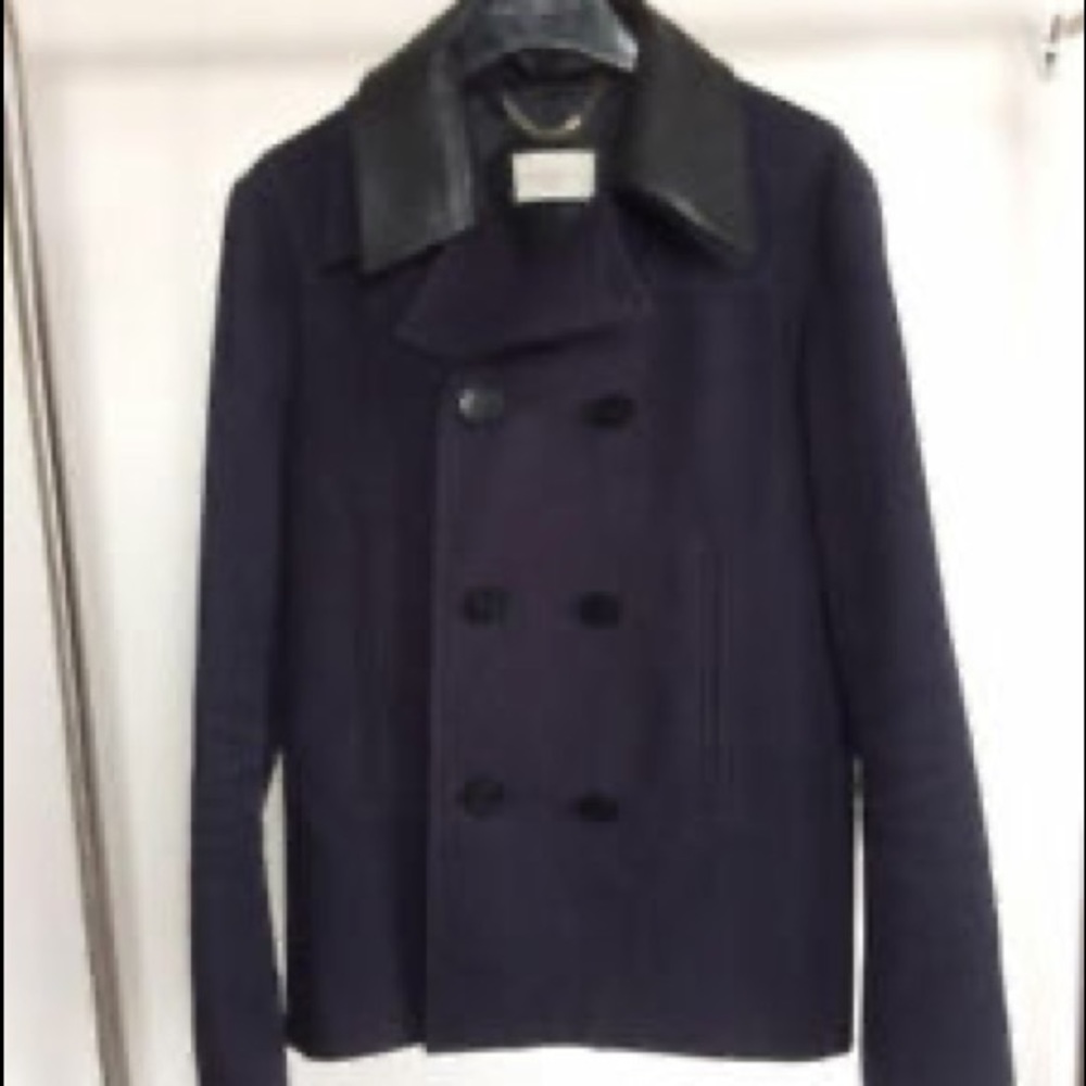 Sandro Paris Navy Peacoat w/ Leather Collar Size L